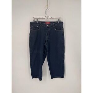 COSJEANS Cropped Jeans Womens 10P Dark Blue Good Embroidered Back Pocket Stretch